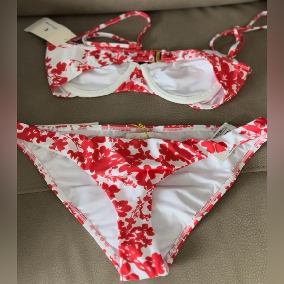 NWT $220 STUNNING Shoshanna X Revolve Beach Vines Poppy Red/White Bikini Set - Picture 6 of 17